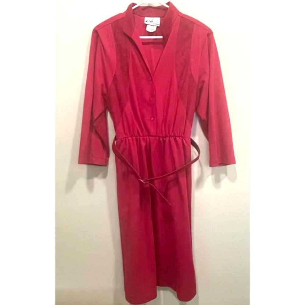 Vintage Willi of California Mid-Length Dress Belted Polyester Suede Sz 14